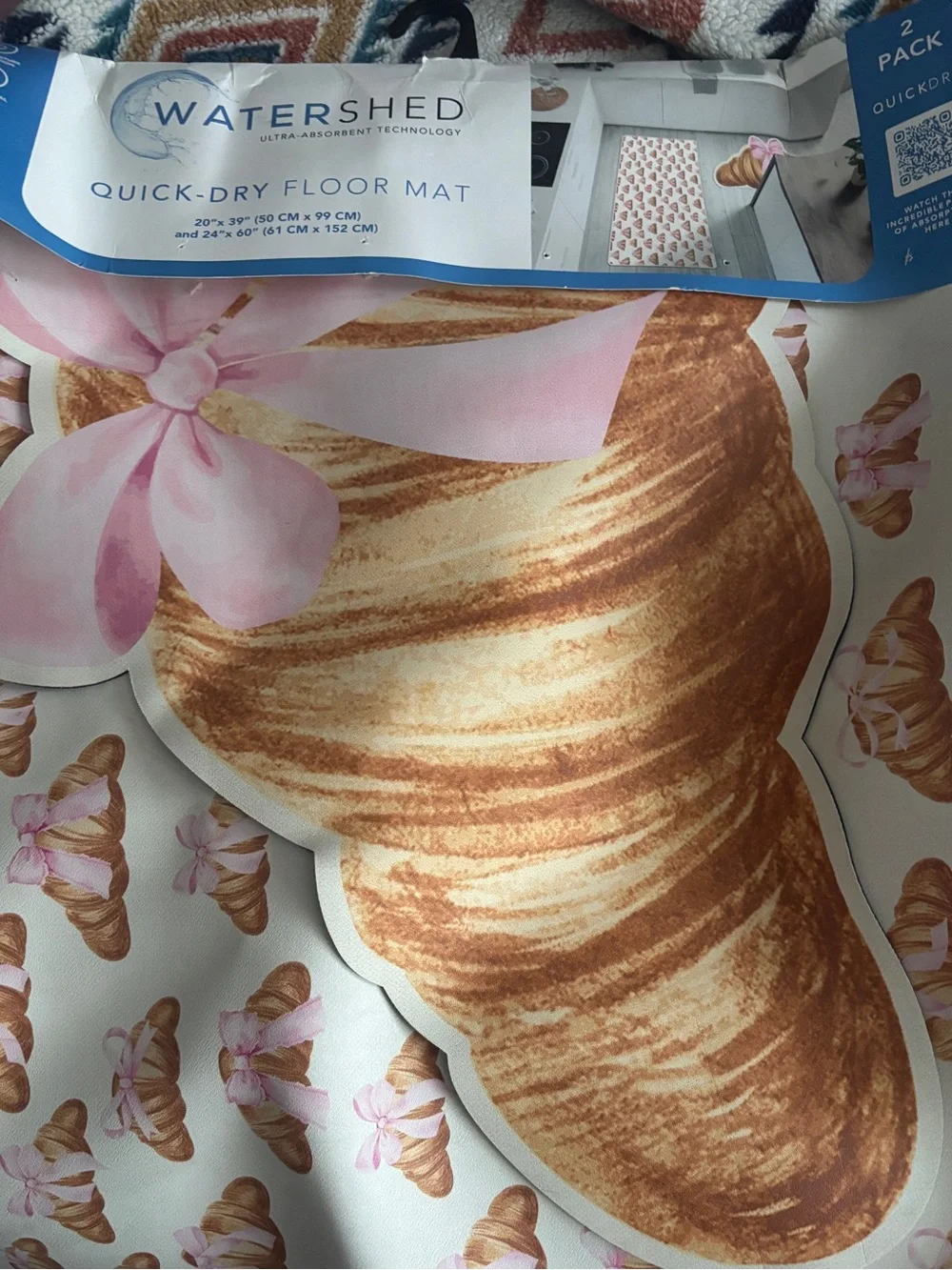 Pink & Brown Croissant Quick-Dry Floor Mat